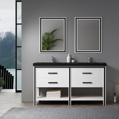 028 Series-60 Inch Double Bathroom Vanity Set With Black Sink