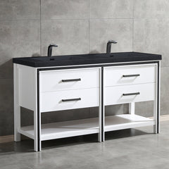 028 Series-60 Inch Double Bathroom Vanity Set With Black Sink