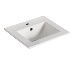 Dowell 18" Bathroom Sink,Single Bowl Vanity Ceramic Basin,Rectangular Drop-In Bathroom Sink with Overflow,White - 000 1816B