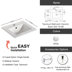 Topmount Bathroom Ceramic Basin 000 1816B