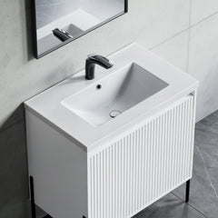 Dowell 30" Bathroom Sink,Single Bowl Vanity Ceramic Basin,Rectangular Drop-in Bathroom Sink with Overflow,White - 000 3018BT