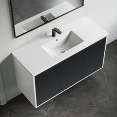 Dowell 48" Bathroom Sink,Single Bowl Vanity Ceramic Basin,Rectangular Drop-in Bathroom Sink with Overflow,White - 000 4818BT