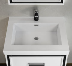 Dowell 25" Bathroom Sink,Single Bowl Vanity Basin,Rectangular Drop-In Bathroom Sink with Overflow,White - 000 2522BP