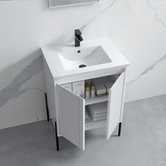 Dowell 24“ Fluted Design Vanity Set – Modern Bathroom Cabinet with Soft-Close Door & Shelf - 002 24 Series