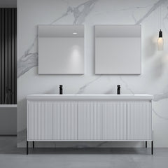 Dowell 72“ Fluted Bathroom Vanity Set – Assembled Cabinet Base with 5 Soft-Close Doors, Shelves &  Resin Double Basin - 002 72 Sereis