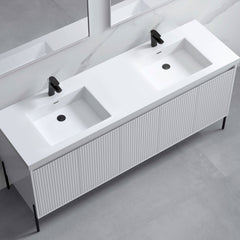 Dowell 72“ Fluted Bathroom Vanity Set – Assembled Cabinet Base with 5 Soft-Close Doors, Shelves &  Resin Double Basin - 002 72 Sereis