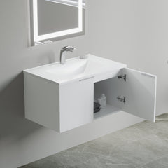 Dowell 30" Wall-Mounted Floating Single Bathroom Vanity Set with Basin – Modern, Pre-Assembled Vanity Base with Two Fluted Matte White Soft-Close Doors - 032 30 Series