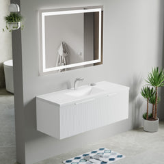 Dowell 48" Wall-Mounted Floating Single Bathroom Vanity Set with Basin – Modern, Pre-Assembled Vanity Base with Three Fluted Oak Natural Soft-Close Doors - 032 48 Series