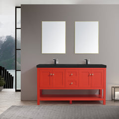 035 Series-60 Inch Double Bathroom Vanity Set With Black Sink