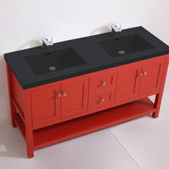 035 Series-60 Inch Double Bathroom Vanity Set With Black Sink