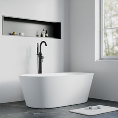 Dowell 60" Stone Resin Freestanding Bathtub, Solid Surface Soaking Tub,Oval Bathtub,Matte White - 077 6030