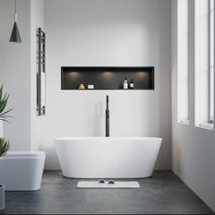 Dowell 60" Stone Resin Freestanding Bathtub, Solid Surface Soaking Tub,Oval Bathtub,Matte White - 077 6030