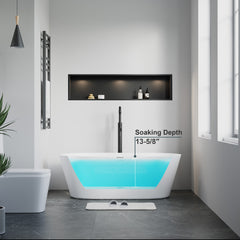 Dowell 60" Stone Resin Freestanding Bathtub, Solid Surface Soaking Tub,Oval Bathtub,Matte White - 077 6030