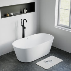 Dowell 60" Stone Resin Freestanding Bathtub, Solid Surface Soaking Tub,Oval Bathtub,Matte White - 077 6030