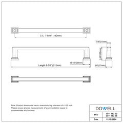 Dowell 3011 8-3/8" Zinc Alloy Drawer/Door Pull/Handle - 3011 192 Series