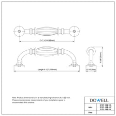 Dowell 3131 4-1/2" Zinc Alloy Drawer/Door Pull/Handle - 3131 096 Series