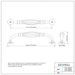 Dowell 3131 5-3/4" Zinc Alloy Drawer/Door Pull/Handle - 3131 128 Series