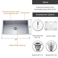 Undermount Kitchen Sinks Handcrafted Series-6002 3018C