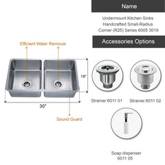 Undermount Kitchen Sinks Handcrafted Small-Radius Corner (R25) Series 6005 3019