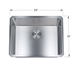 Dowell 9" Deep Undermount Single Bowl 23x18 Stainless Steel Kitchen Sink, 6 Gauge - 6008 2318C