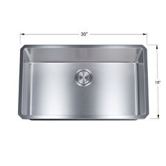 Dowell 9" Deep Undermount Single Bowl 30x18 Stainless Steel Kitchen Sink, 16 Gauge - 6008 3018C