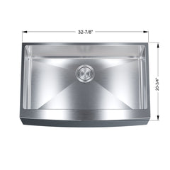 Dowell 10" Deep Apron Front Farmhouse Undermount Single Bowl 32-7/8x20-3/4" Stainless Steel Kitchen Sink, 16 Gauge - 6008 3320
