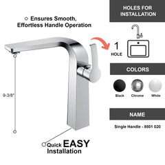 Dowell Modern Tall Vessel Sink Faucet - Single Handle, One Hole Bathroom Vanity Faucet - 8001 020 Series