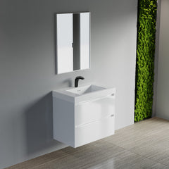 Dowell 30" Wall-Mounted Floating Bathroom Vanity – Pre-Assembled, White/Black, with Two Drawers and a Single Resin Basin - 004 30 Series