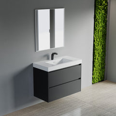 Dowell 36" Wall-Mounted Floating Bathroom Vanity – Pre-Assembled, White/Black, with Two Drawers and a Single Resin Basin - 004 36 Series